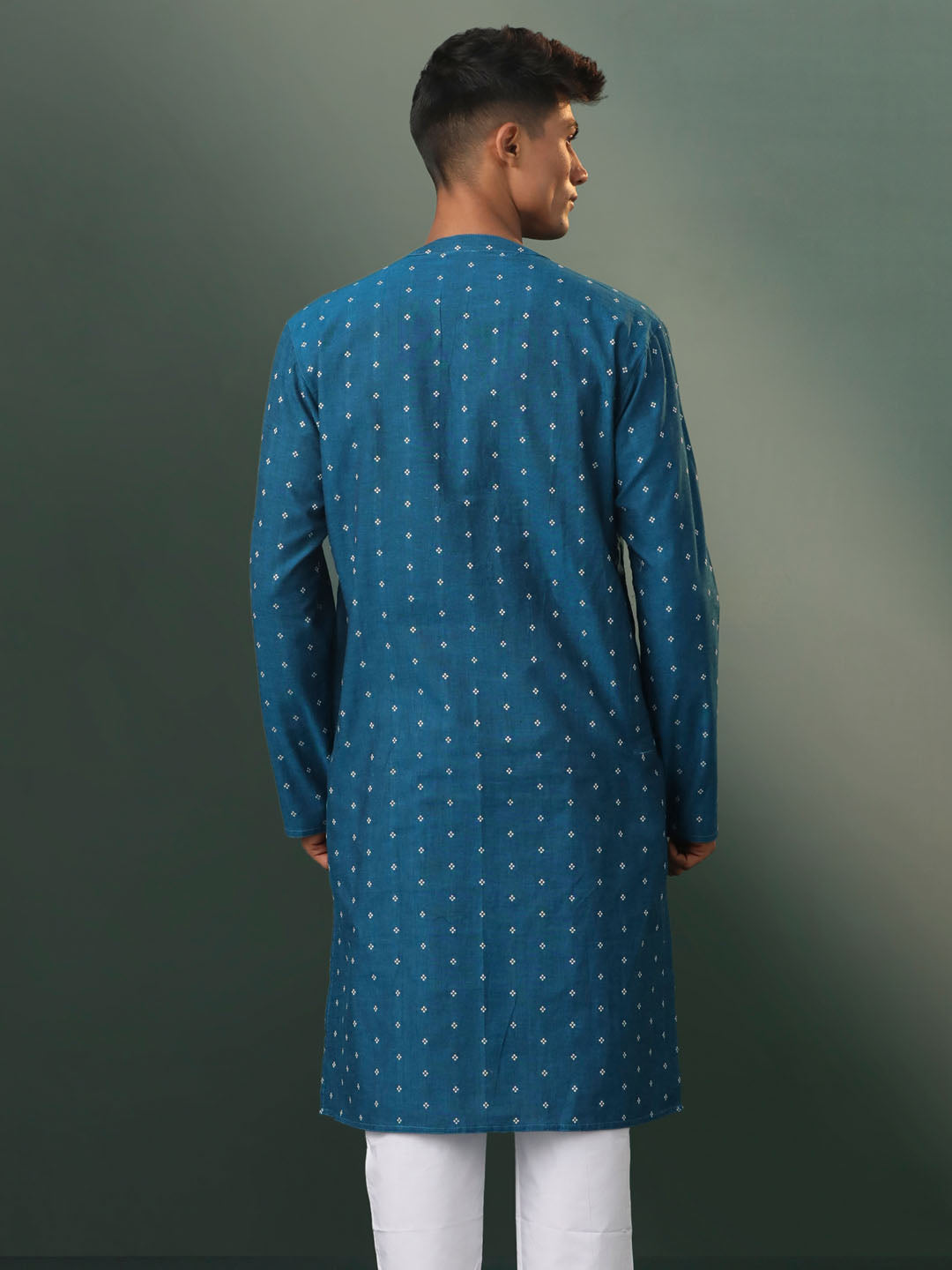 Men's Turquoise Cotton Kurta