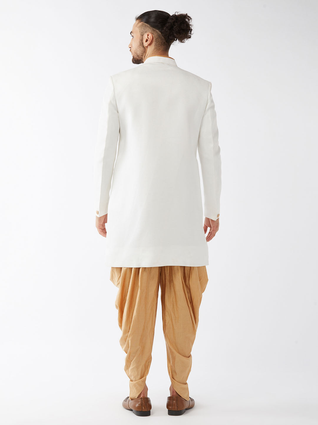 Men's White Polyester Lurex Blend Sherwani Only Top