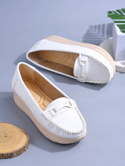 Shoetopia upper Bow Detailed White Loafers For Women & Gilrs