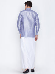 Men's Lavander and White Silk Blend Shirt And Mundu