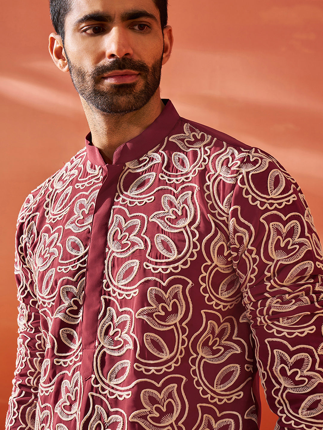 Men's Maroon Georgette Kurta