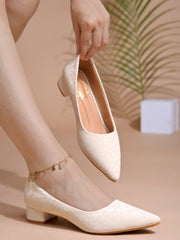 Shoetopia Embellished Shimmery Cream Pumps For Women & Girls.