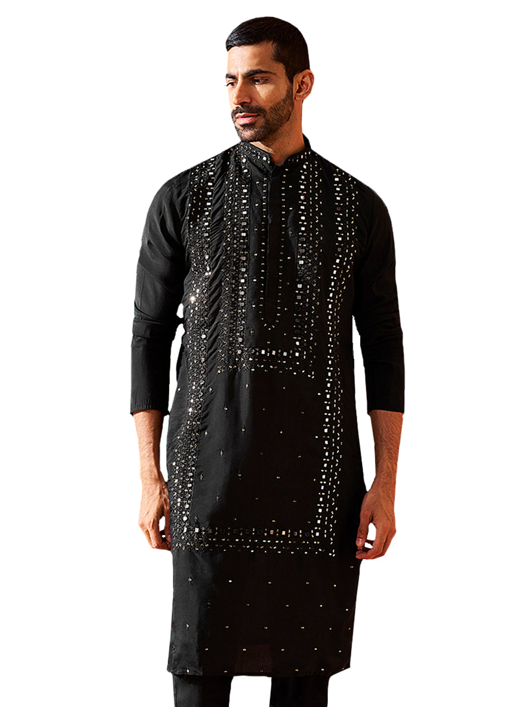 Men's Black Silk Blend Kurta