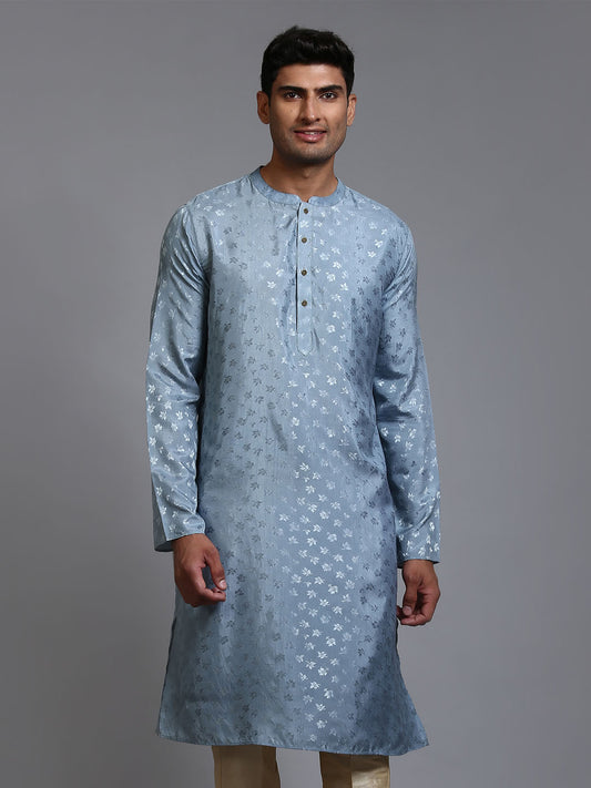 Men's Grey Silk Blend Kurta