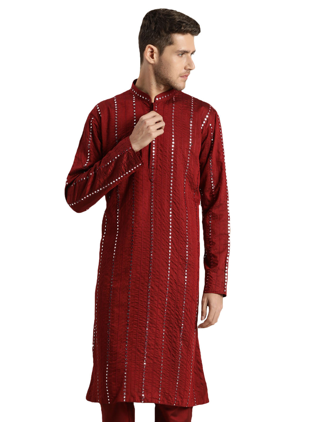 Men's Maroon Viscose Kurta