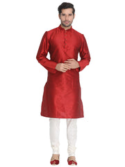 Men's Maroon Silk Blend Kurta Pyjama Set