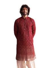 Men's Maroon Georgette Kurta