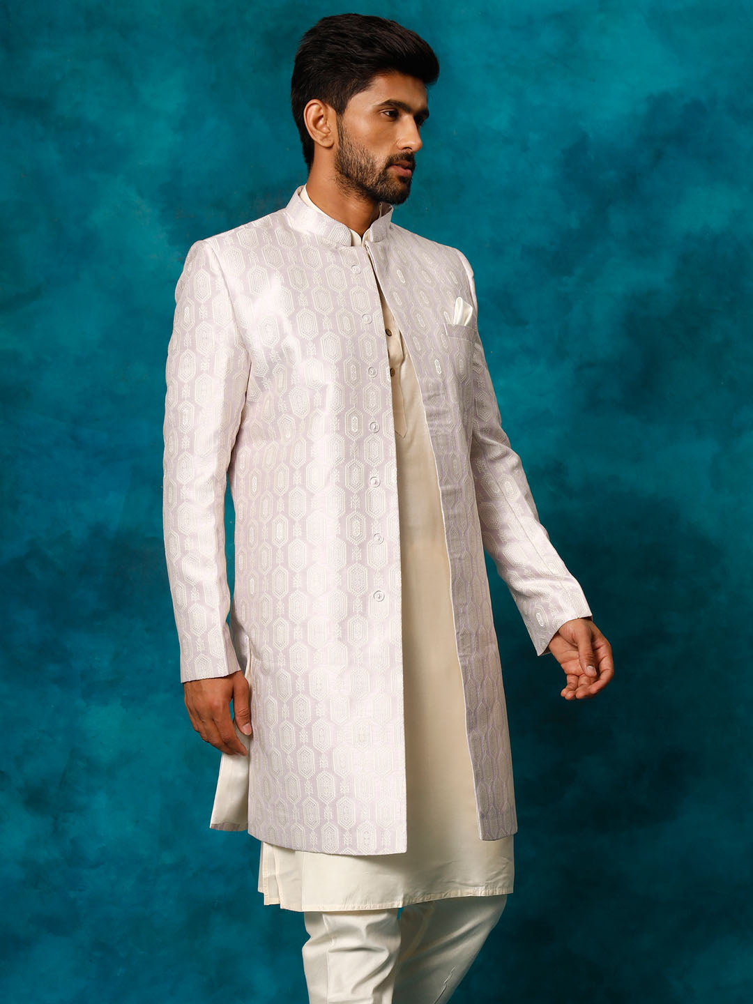 Men's Purple Silk Blend Sherwani Only Top