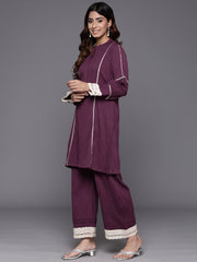 Women Violet Cotton Lace Detailed Co-Ord Set