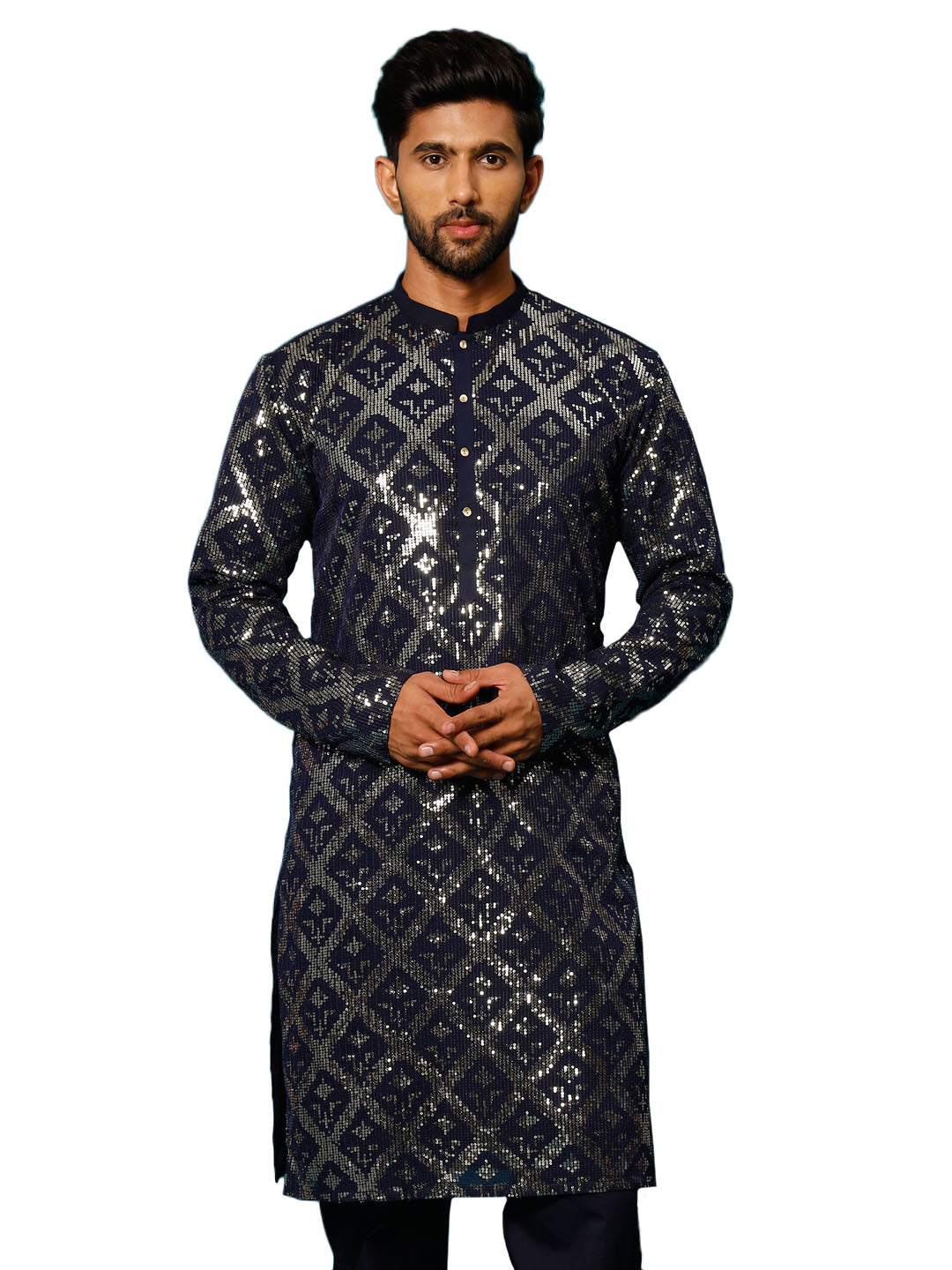 Men's Navy Blue Georgette Kurta