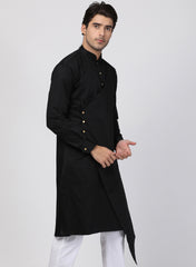 Men Black Cotton Cotton Satin Kurta