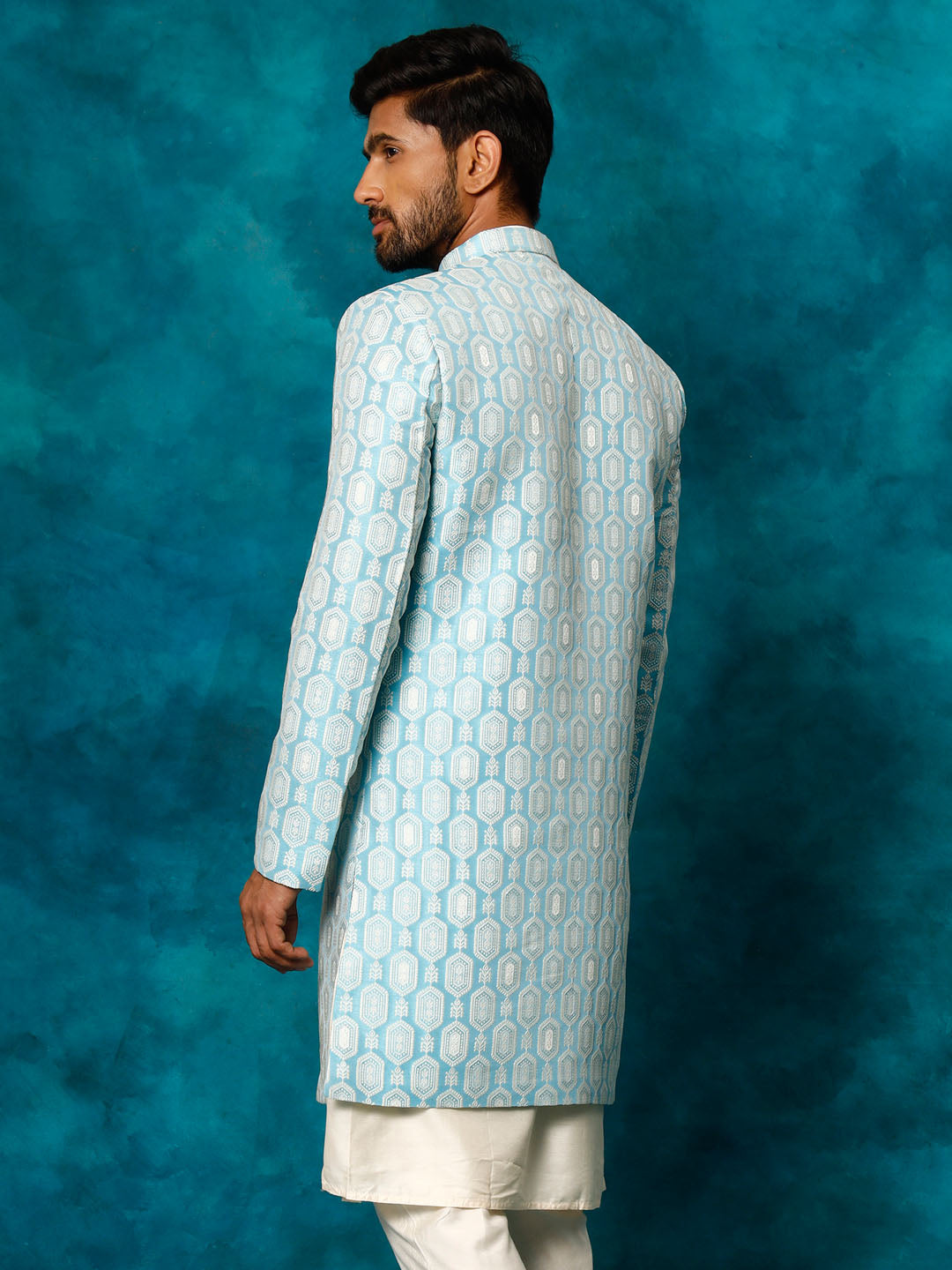 Men's Blue Silk Blend Sherwani Only Top