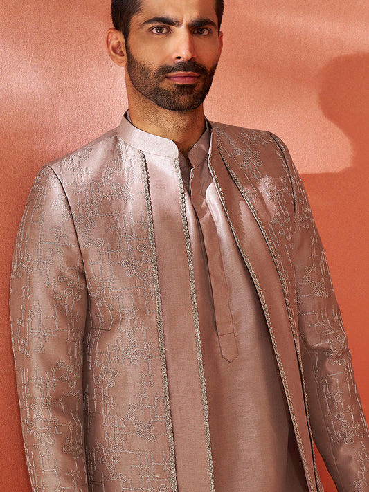 Men's Rose Gold Silk Blend Sherwani Only Top