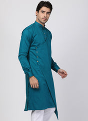 Men Green Cotton Cotton Satin Kurta