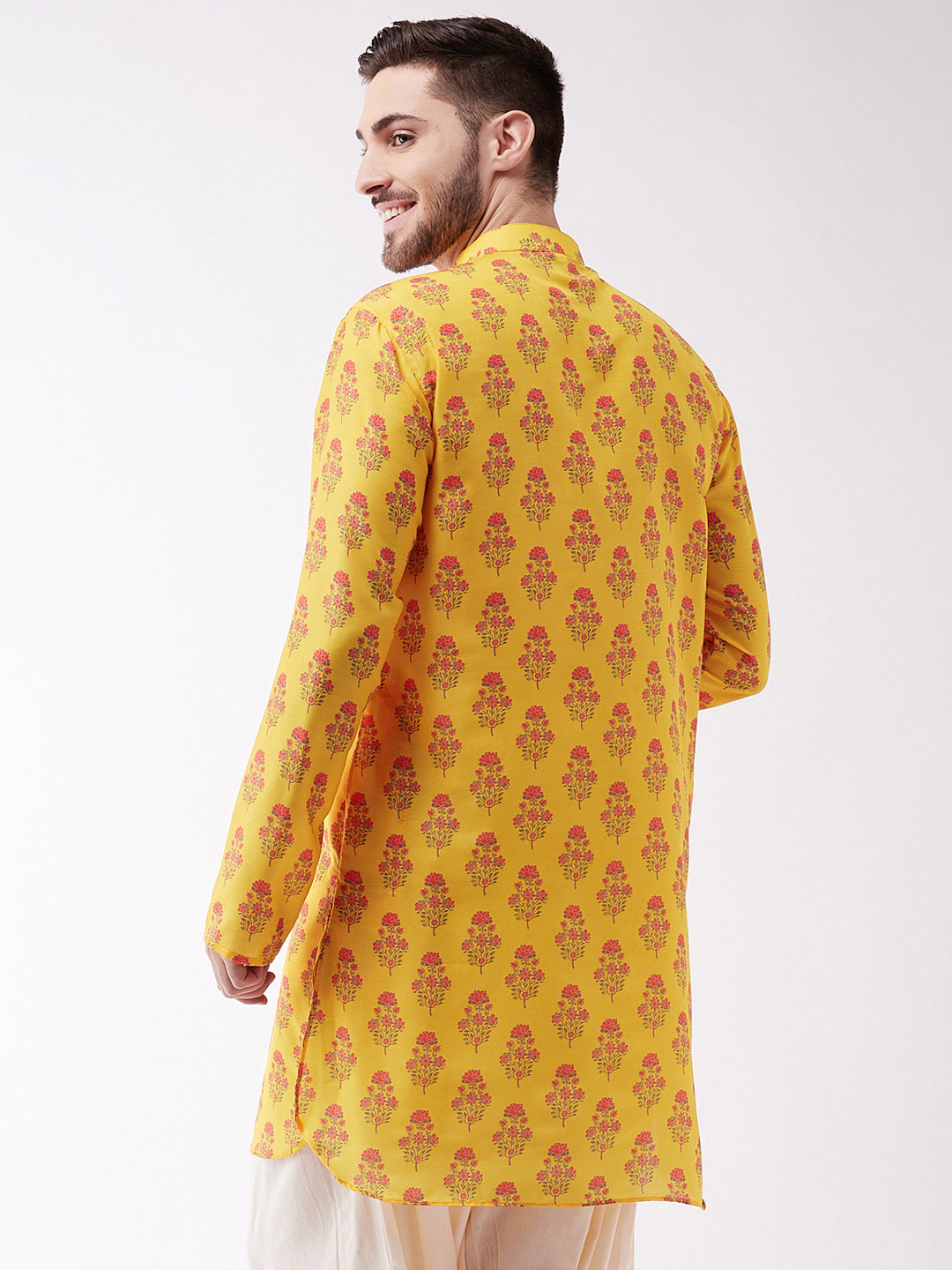 Men's Multicolor-Base-Mustard Muslin Kurta