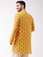 Men's Multicolor-Base-Mustard Muslin Kurta