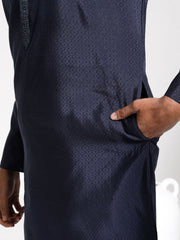 Men's Navy Blue Silk Blend Kurta