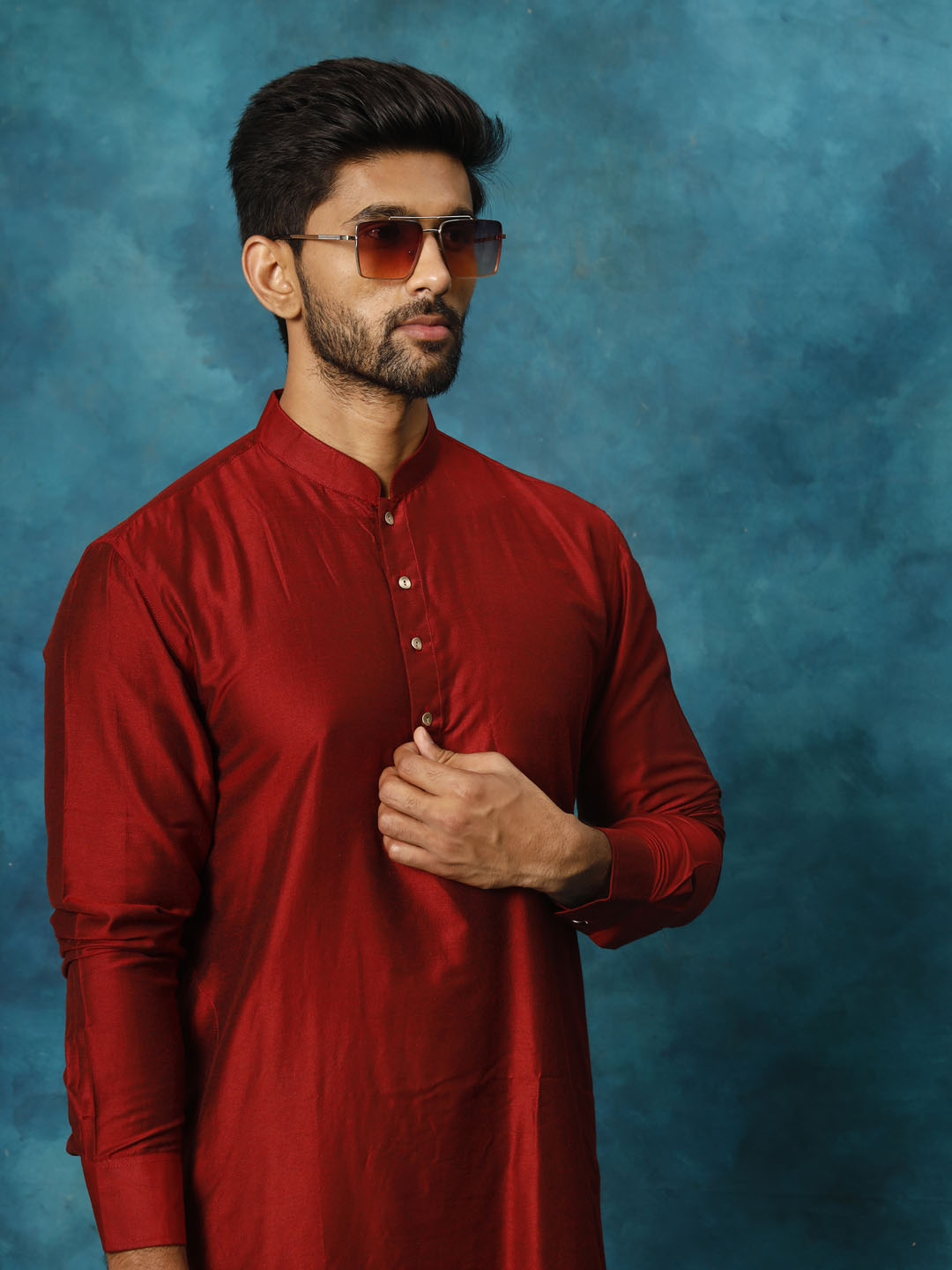 Men's Maroon And Cream Viscose Kurta Pyjama Set