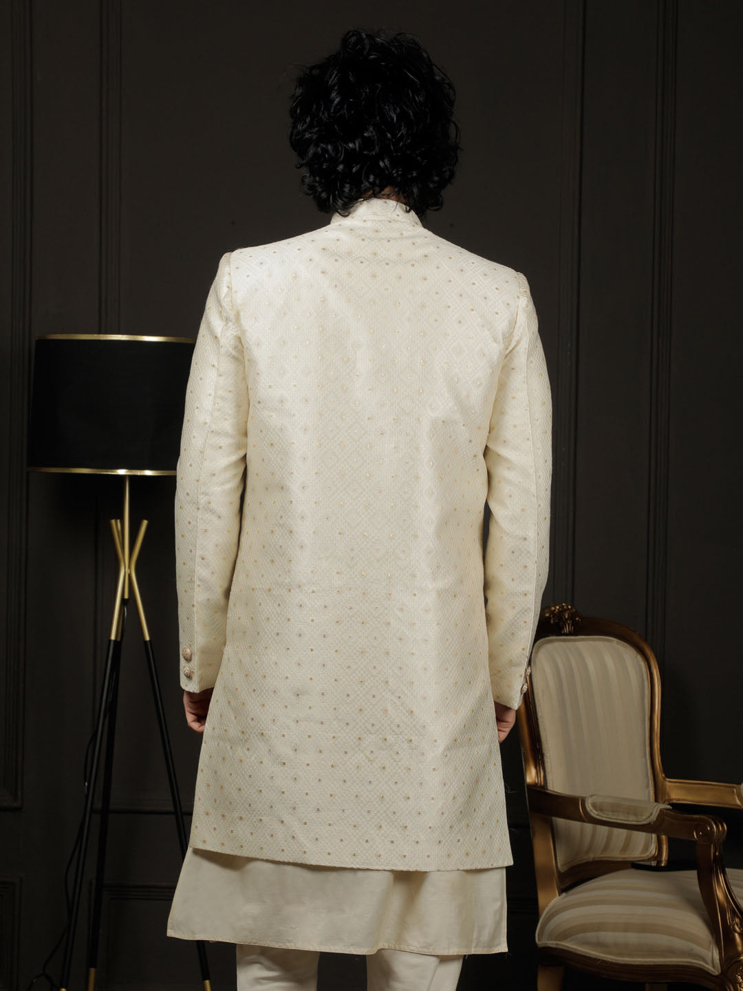 Men's Cream Silk Blend Sherwani Only Top