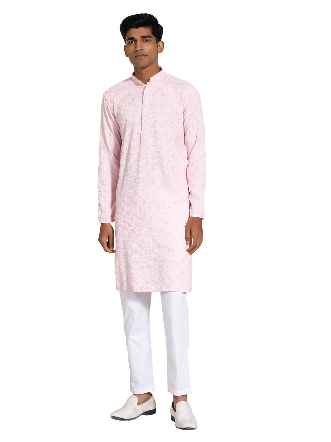 Men's Pink Rayon Kurta And Pyjama Set