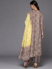 bandhani printed kurta paired with printed palazzo and dupatta