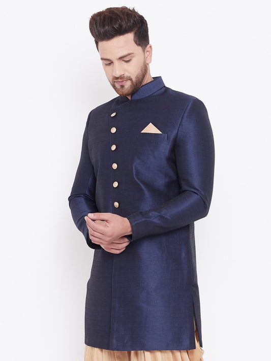 Men's Navy Blue Silk Blend Sherwani Only Top