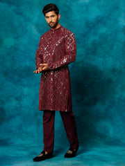 Men's Purple Georgette Kurta Pyjama Set