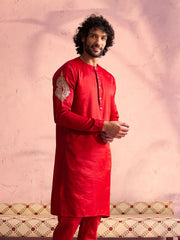 Men's Red Moonga Silk Kurta