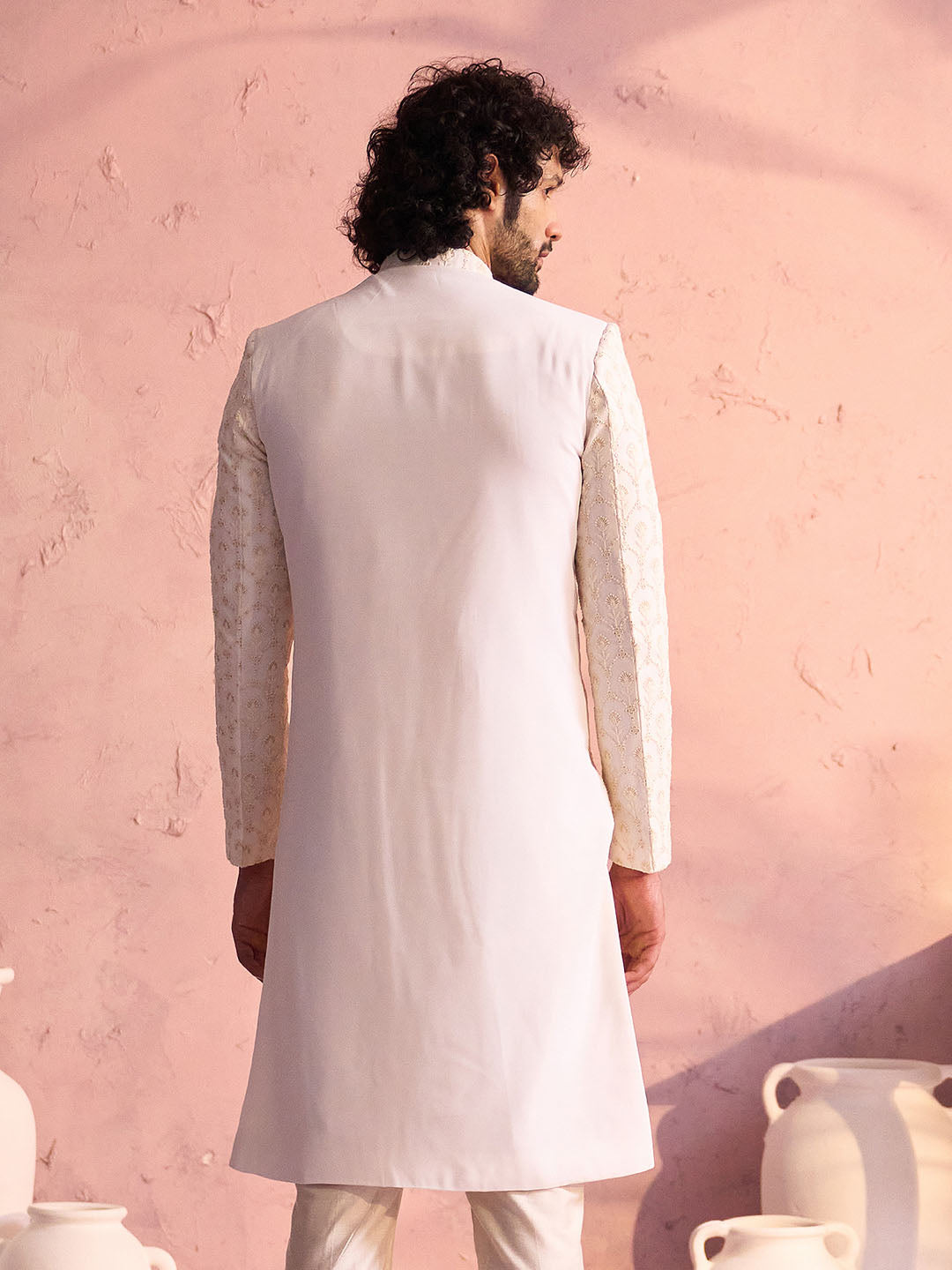 Men's Cream Georgette Sherwani Only Top