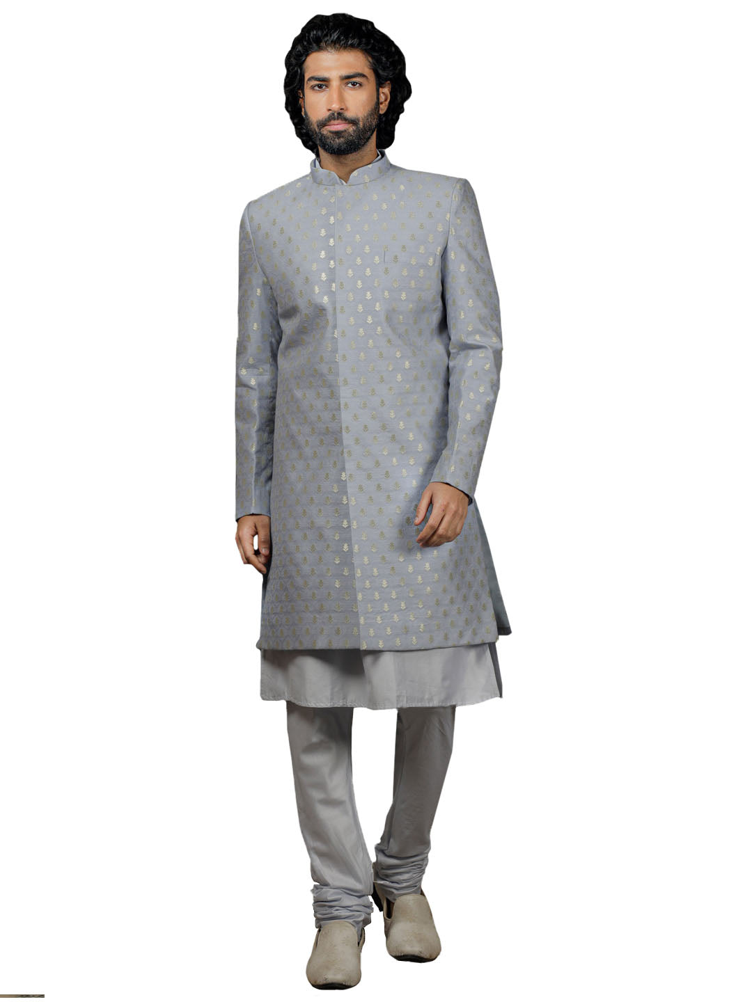 Men's Aqua And Powder Blue Viscose Sherwani Set