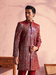 Men's Maroon Georgette Sherwani Only Top