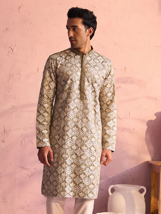 Men's Green Silk Blend Kurta