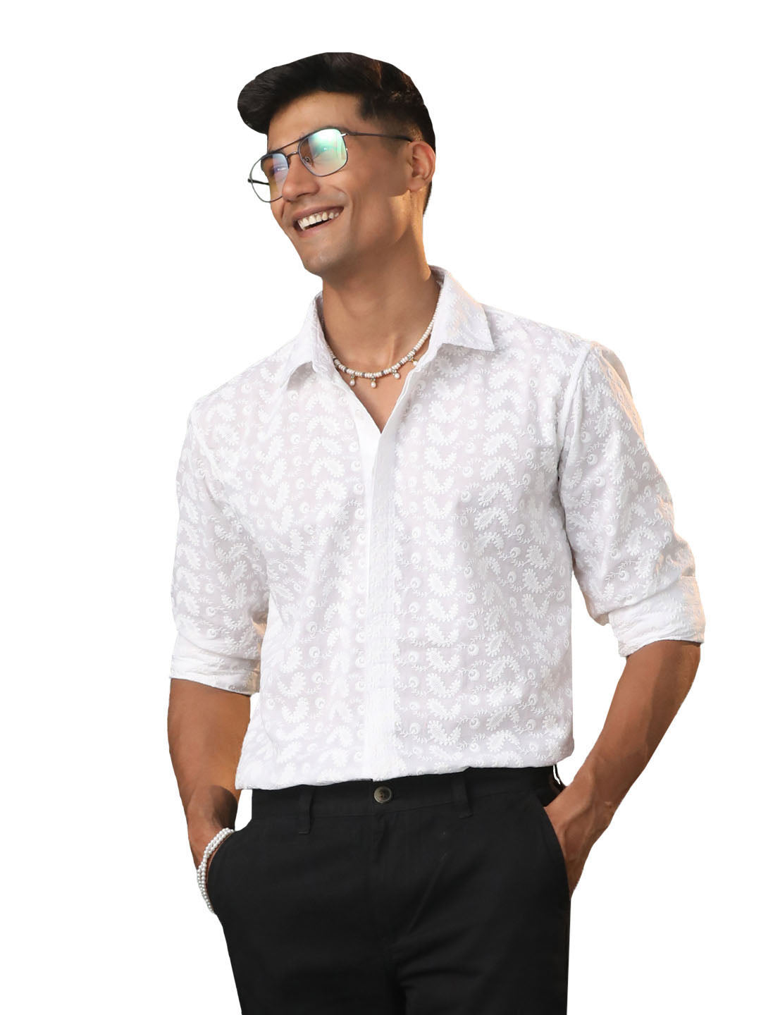 Men's White Cotton Ethnic Shirt