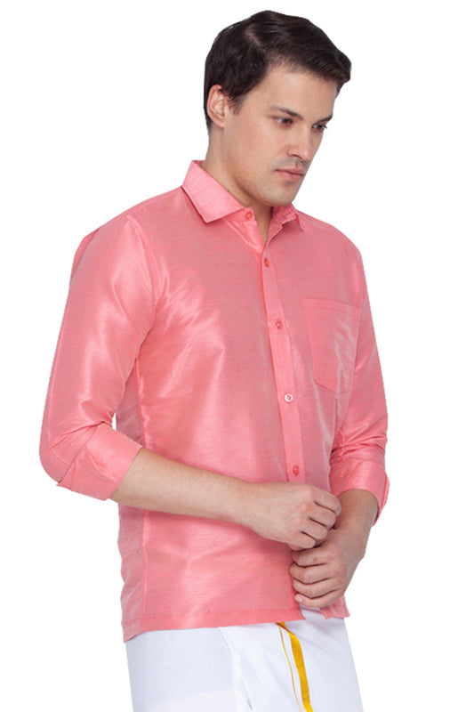 Men's Pink Silk Blend Ethnic Shirt