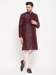 Men's Burgandy Silk Blend Kurta