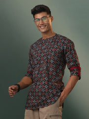 Men's Black Cotton Short Kurta