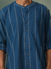 Men's Blue Cotton Ethnic Shirt