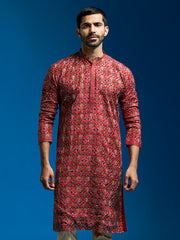 Men's Red Chinon Kurta