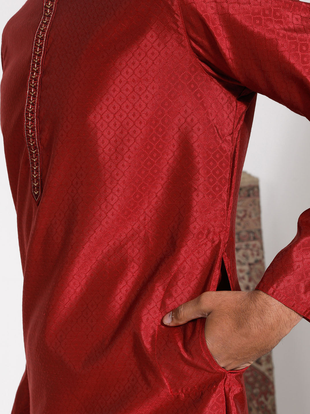 Men's Maroon Silk Blend Kurta