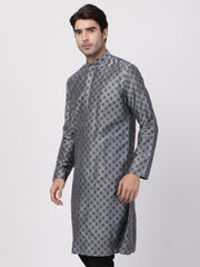 Men Grey Cotton Blend Kurta