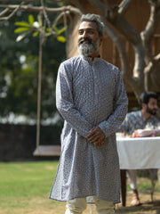 Men's Gray Cotton Blend Kurta