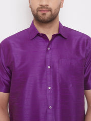 Men's Purple Silk Blend Ethnic Shirt