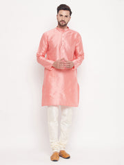 Men Pink Silk Blend Kurta