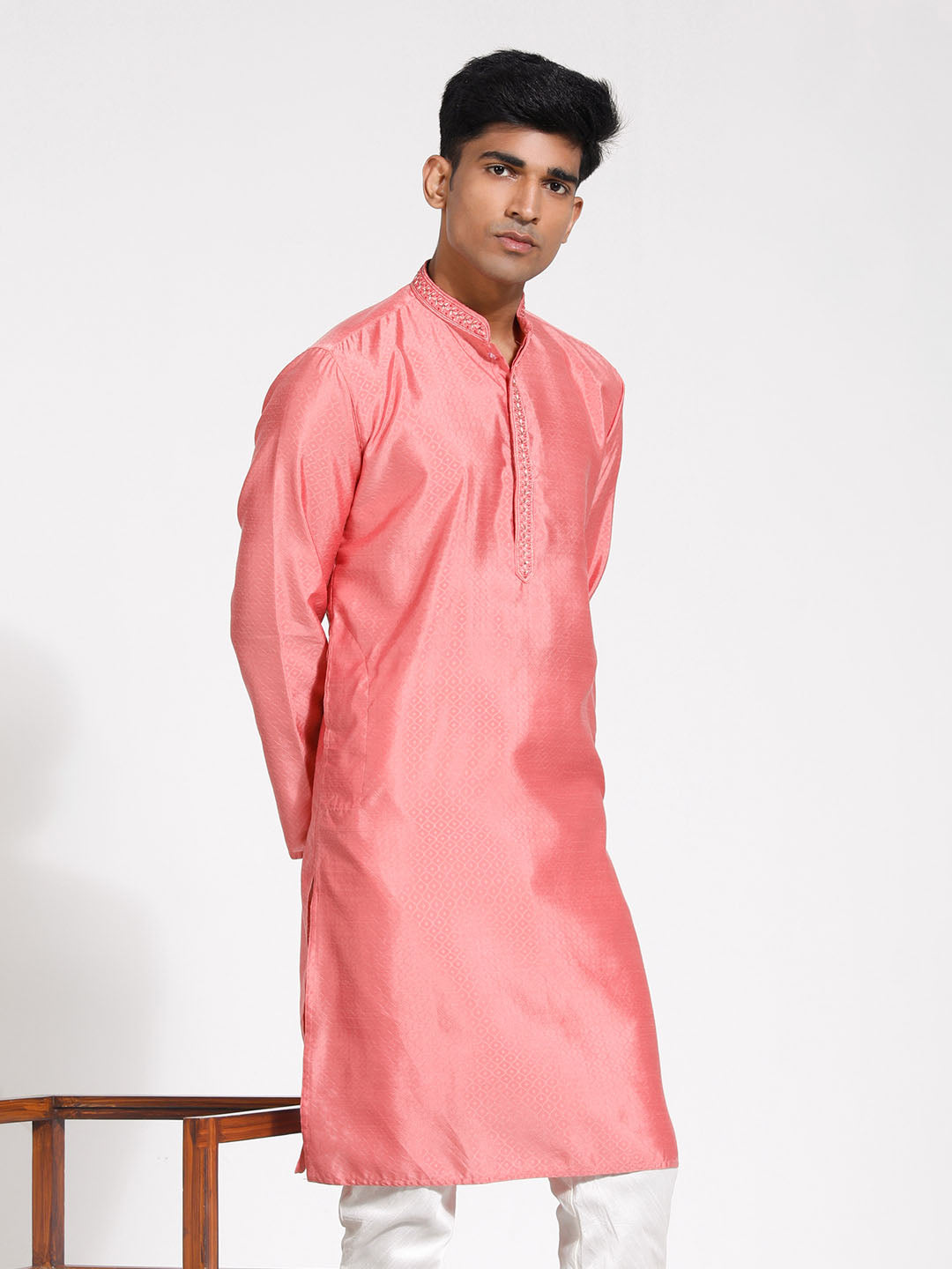 Men's Pink Silk Blend Kurta