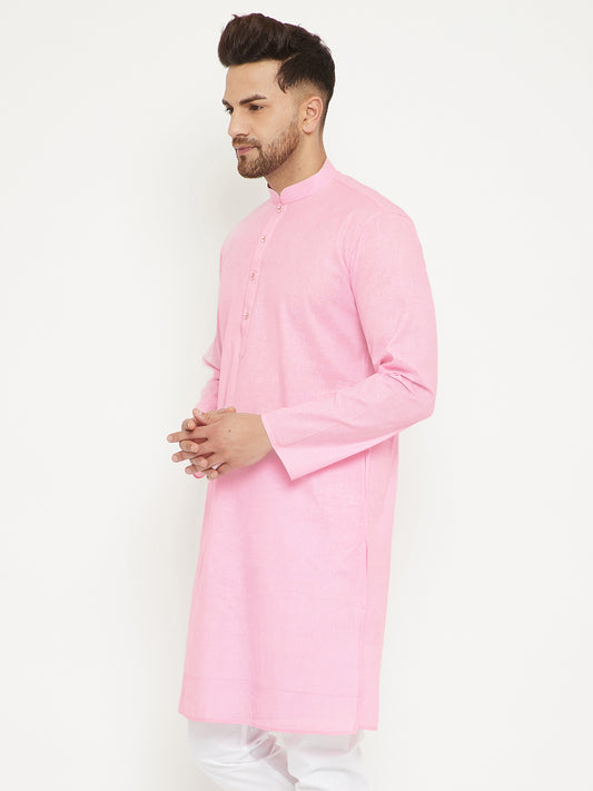 Men's Pink Cotton Blend Kurta