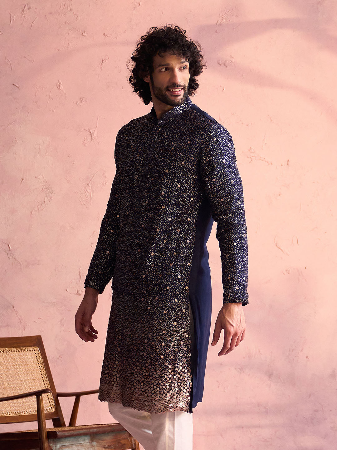 Men's Navy blue Georgette Kurta