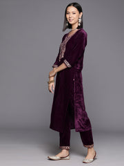 Women Purple Zari Embroidered Kurta Paired With Tonal Bottom And Tonal Dupatta