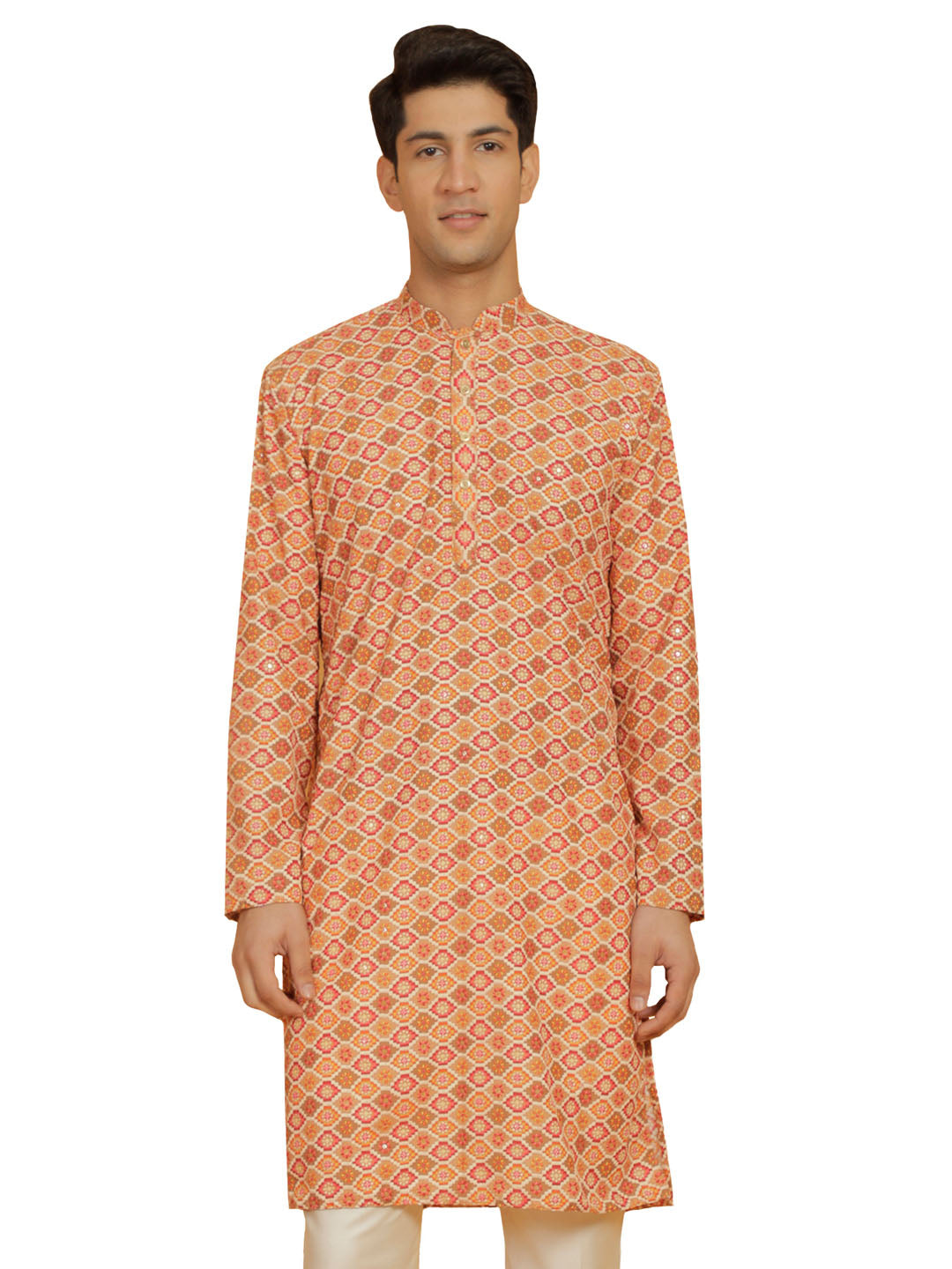 Men's Orange Maslin Kurta