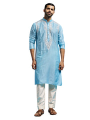 Men's Aqua Viscose Kurta And Pyjama Set.