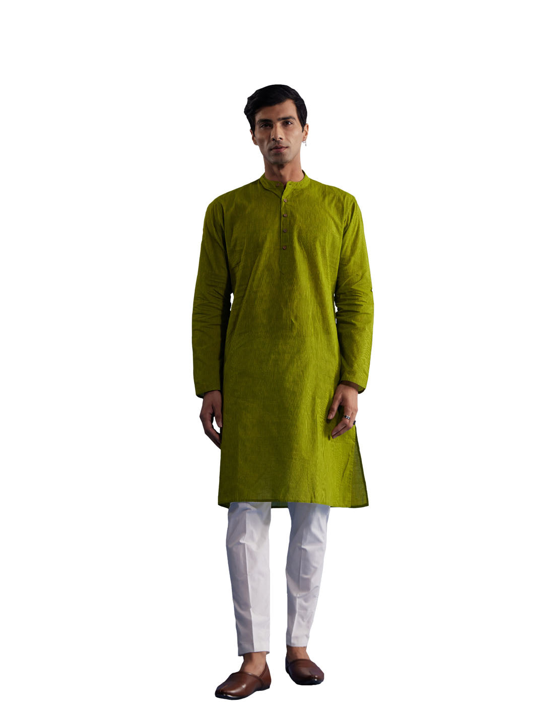 Men's Green And White Pure Cotton Kurta Pyjama Set